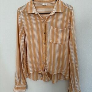 Aeropostale Orange and White Striped Shirt Size M